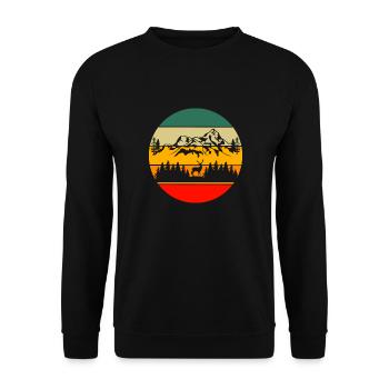 Gebirge Wandern Wald Tier Hirsch Retro Natur - Unisex Pullover - Schwarz - Vorne - Alina (178cm) & Michal (187cm)