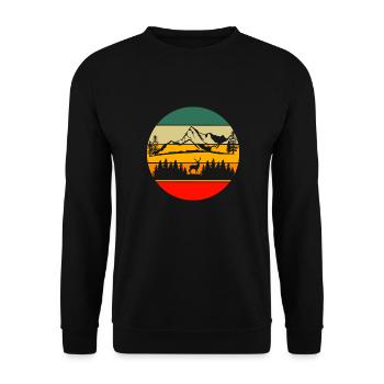 Retro Berge Wandern Natur Wanderer Wald Hirsch - Unisex Pullover - Schwarz - Vorne - Alina (178cm) & Michal (187cm)