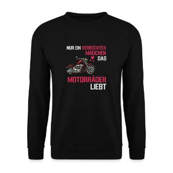 Motorradfahrer Mädchen Bikerin Geschenk Motorrad - Unisex Pullover - Schwarz - Vorne - Alina (178cm) & Michal (187cm)