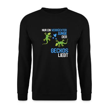 Eidechsen Jungen Exotisches Tier Geschenk Gecko - Unisex Pullover - Schwarz - Vorne - Alina (178cm) & Michal (187cm)