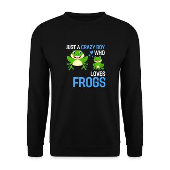 Just a Crazy Boy Animal Gift Frog - Unisex Sweatshirt - black - Front - Alina (178cm) & Michal (187cm)