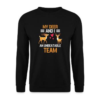 Meine Hirsche und ich Wald Tier Geschenk Hirsch - Unisex Pullover - Schwarz - Vorne - Alina (178cm) & Michal (187cm)