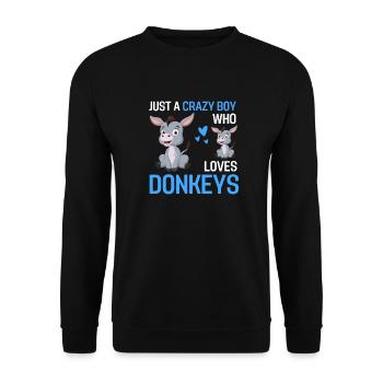 Nur ein verrückter Junge Bauer Tier Geschenk Esel - Unisex Pullover - Schwarz - Vorne - Alina (178cm) & Michal (187cm)
