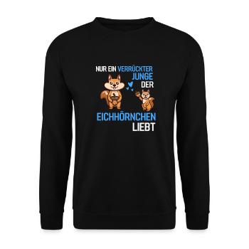 Junge Wald Tier Jungen Geschenk Eichhörnchen - Unisex Pullover - Schwarz - Vorne - Alina (178cm) & Michal (187cm)