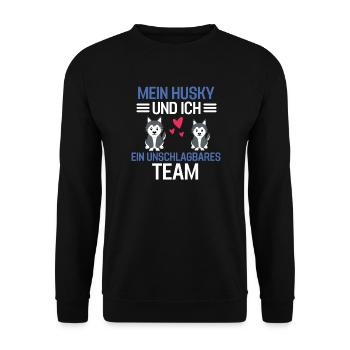 Husky Hunde Hundeliebhaber Geschenk Lustiges Husky - Unisex Pullover - Schwarz - Vorne - Alina (178cm) & Michal (187cm)
