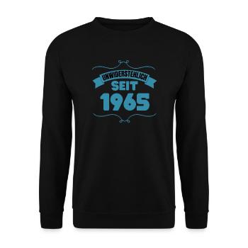 58. Geburtstag Geschenk Unwiderstehlich seit 1965 - Unisex Pullover - Schwarz - Vorne - Alina (178cm) & Michal (187cm)