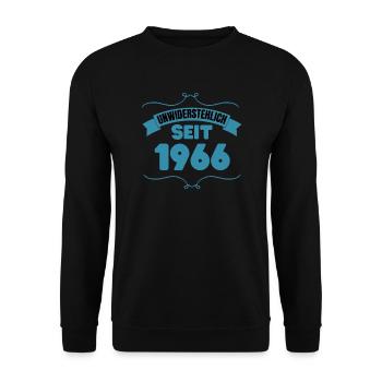 57. Geburtstag Geschenk Unwiderstehlich seit 1966 - Unisex Pullover - Schwarz - Vorne - Alina (178cm) & Michal (187cm)