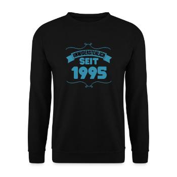 28. Geburtstag Geschenk Unwiderstehlich seit 1995 - Unisex Pullover - Schwarz - Vorne - Alina (178cm) & Michal (187cm)