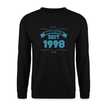 25. Geburtstag Geschenk Unwiderstehlich seit 1998 - Unisex Pullover - Schwarz - Vorne - Alina (178cm) & Michal (187cm)