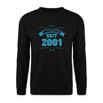 22. Geburtstag Geschenk Unwiderstehlich seit 2001 - Unisex Pullover - Schwarz - Vorne - Alina (178cm) & Michal (187cm)