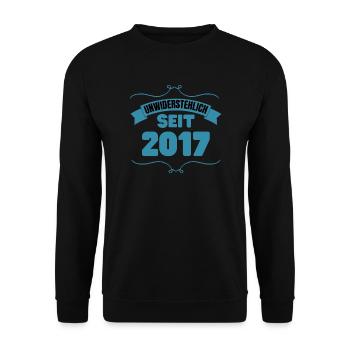 6. Geburtstag Geschenk Unwiderstehlich seit 2017 - Unisex Pullover - Schwarz - Vorne - Alina (178cm) & Michal (187cm)