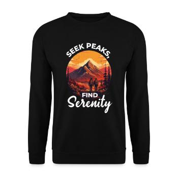 Seek Peaks, Find Serenity Hiking adventure explore - Unisex Sweatshirt - black - Front - Alina (178cm) & Michal (187cm)