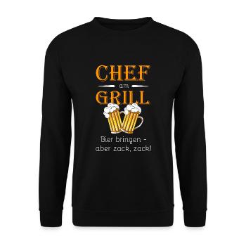 Chef am Grill - Unisex Pullover - Schwarz - Vorne - Alina (178cm) & Michal (187cm)