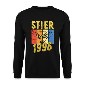 Stier 1996 Geburtstag Sternzeichen Geschenkidee - Unisex Pullover - Schwarz - Vorne - Alina (178cm) & Michal (187cm)