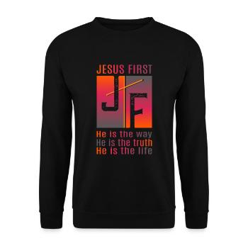 Jésus d’abord - Sweat-shirt Unisexe - noir - Devant - Alina (178cm) & Michal (187cm)