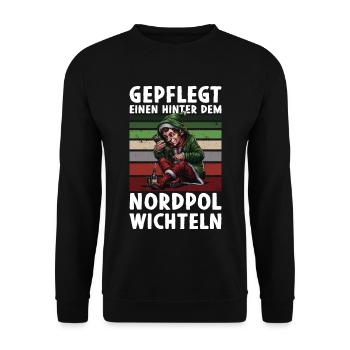 Weihnachten Wichtel Elf Wichteln Santa Bier Saufe - Unisex Pullover - Schwarz - Vorne - Alina (178cm) & Michal (187cm)