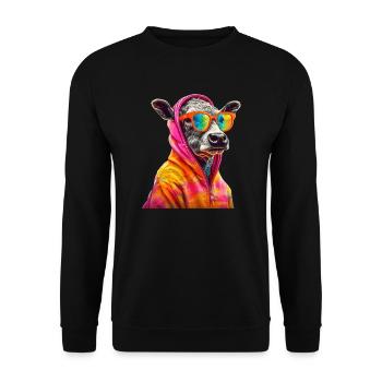 Kuh mit Sonnenbrille Bunt Coole Kühe Landwirt - Unisex Pullover - Schwarz - Vorne - Alina (178cm) & Michal (187cm)