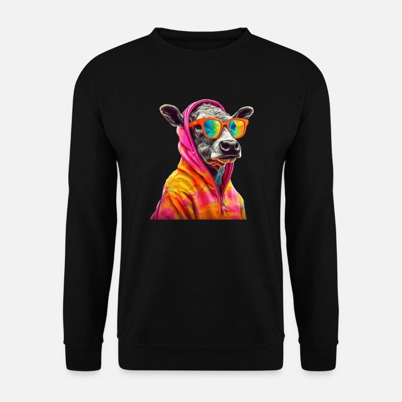 Kuh mit Sonnenbrille Bunt Coole Kühe Landwirt - Unisex Pullover - Schwarz