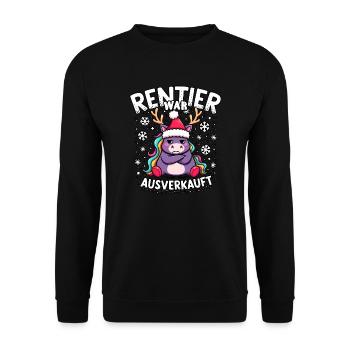 Rentier war ausverkauft Einhorn - Unisex Pullover - Schwarz - Vorne - Alina (178cm) & Michal (187cm)