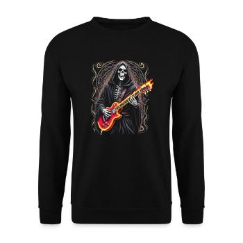 Sensenmann mit E-Gitarre Rock Heavy Metal - Unisex Pullover - Schwarz - Vorne - Alina (178cm) & Michal (187cm)
