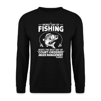 Angelliebhaber Lustiger Spruch Fischer - Unisex Pullover - Schwarz - Vorne - Alina (178cm) & Michal (187cm)
