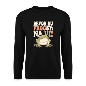 Bevor Du frogst: NA!!! - Unisex Pullover - Schwarz - Vorne - Alina (178cm) & Michal (187cm)