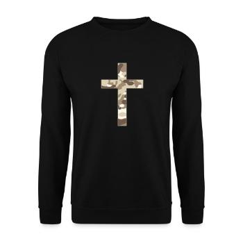christliches Soldatenkreuz - Unisex Pullover - Schwarz - Vorne - Alina (178cm) & Michal (187cm)