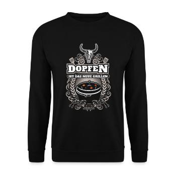 Dutch Oven T Shirt Dopfen ist das neue Grillen - Unisex Pullover - Schwarz - Vorne - Alina (178cm) & Michal (187cm)