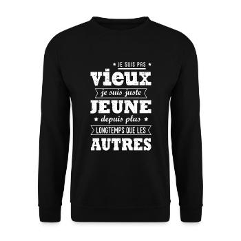 PAS VIEUX-JEUNE DEPUIS PLUS LONGTEMPS humour - Sweat-shirt Unisexe - noir - Devant - Alina (178cm) & Michal (187cm)