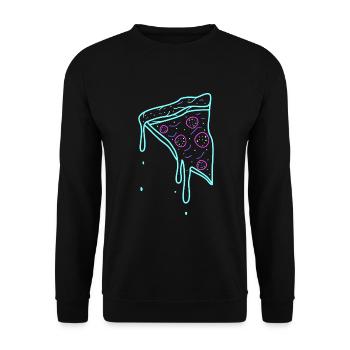 Neon Retro Pizza Time Geschenk - Unisex Pullover - Schwarz - Vorne - Alina (178cm) & Michal (187cm)