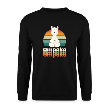 Ompaka – Lustiges Retro Alpaka Lama Yoga Design - Unisex Pullover - Schwarz - Vorne - Alina (178cm) & Michal (187cm)