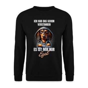 Schon verstanden, es ist mir nur egal Dackel - Unisex Pullover - Schwarz - Vorne - Alina (178cm) & Michal (187cm)