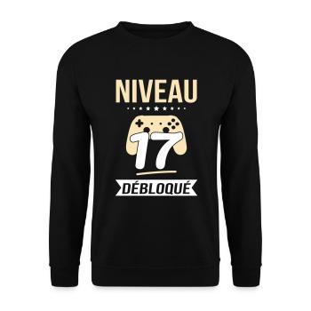 Anniversaire 17 ans - Niveau 17 débloqué - Gamer - Sweat-shirt Unisexe - noir - Devant - Alina (178cm) & Michal (187cm)