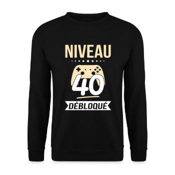 Anniversaire 40 ans - Niveau 40 débloqué - Gamer - Sweat-shirt Unisexe - noir - Devant - Alina (178cm) & Michal (187cm)