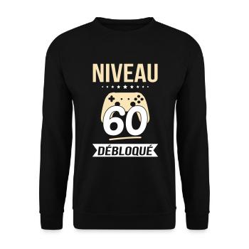 Anniversaire 60 ans - Niveau 60 débloqué - Gamer - Sweat-shirt Unisexe - noir - Devant - Alina (178cm) & Michal (187cm)