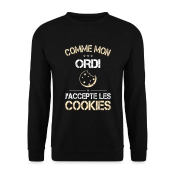 Comme mon ordi j'accepte les Cookies - Humour - Sweat-shirt Unisexe - noir - Devant - Alina (178cm) & Michal (187cm)