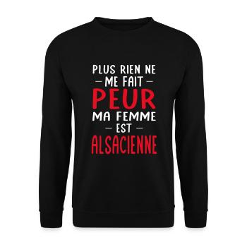 Rien ne me fait peur ma femme est Alsacienne - Sweat-shirt Unisexe - noir - Devant - Alina (178cm) & Michal (187cm)