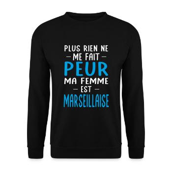 Rien ne me fait peur ma femme est Marseillaise - Sweat-shirt Unisexe - noir - Devant - Alina (178cm) & Michal (187cm)