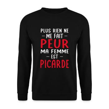 Rien ne me fait peur ma femme est Picarde - Sweat-shirt Unisexe - noir - Devant - Alina (178cm) & Michal (187cm)