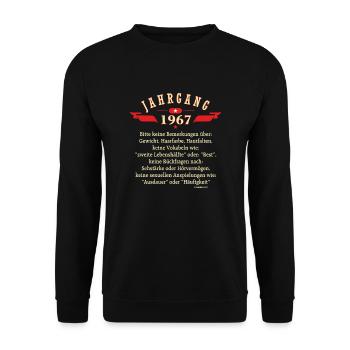 Geburtstag Jahrgang 1967 original RAHMENLOS® - Unisex Pullover - Schwarz - Vorne - Alina (178cm) & Michal (187cm)