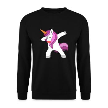 rosa einhorn dabbing unicorn pink einhörner - Unisex Pullover - Schwarz - Vorne - Alina (178cm) & Michal (187cm)