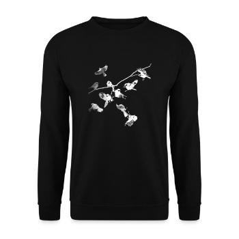 Birds, branches, titmice, swarm, white, illustration - Unisex Sweatshirt - black - Front - Alina (178cm) & Michal (187cm)