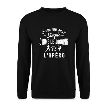 cadeau humour jogging et apéro - fille simple - Sweat-shirt Unisexe - noir - Devant - Alina (178cm) & Michal (187cm)