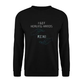 Heilende Hände | Reiki Therapie Esoterik Geschenke - Unisex Pullover - Schwarz - Vorne - Alina (178cm) & Michal (187cm)