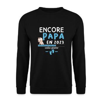 Encore Papa En 2023 Veuillez Patientez - Sweat-shirt Unisexe - noir - Devant - Alina (178cm) & Michal (187cm)
