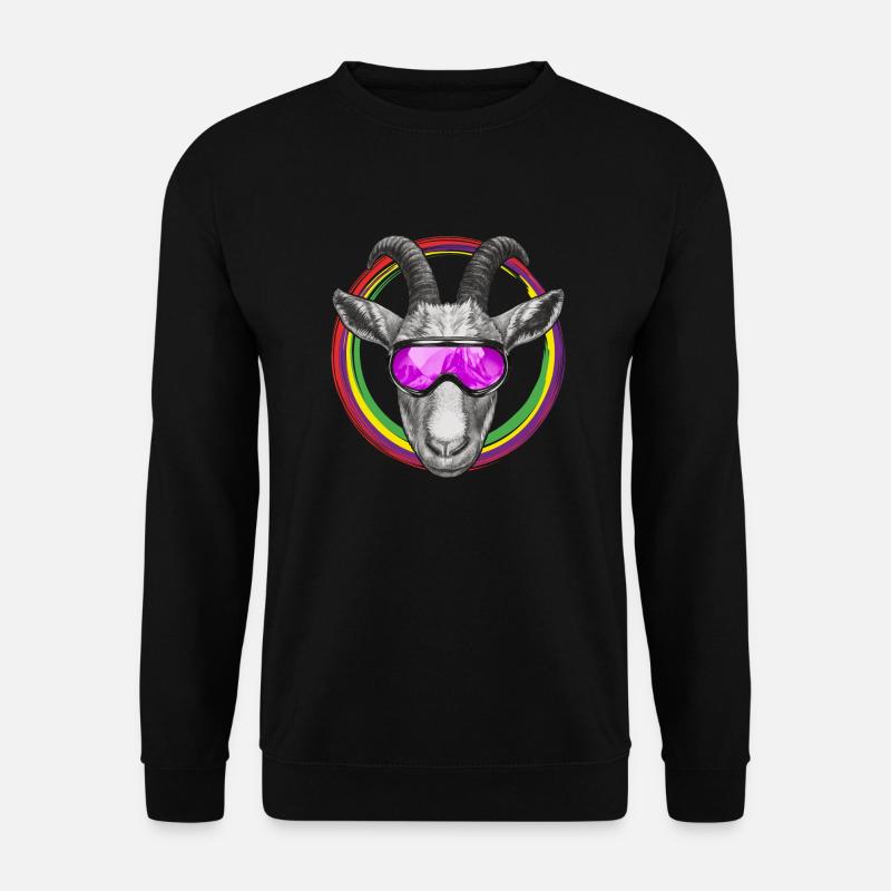 Coole Ziege mit lila Skibrille - Unisex Pullover - Schwarz