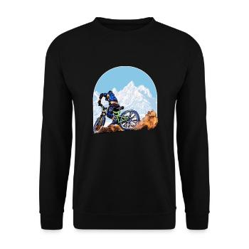 Mountain bike cyclists in front of a mountain backdrop (DDP) - Unisex Sweatshirt - black - Front - Alina (178cm) & Michal (187cm)
