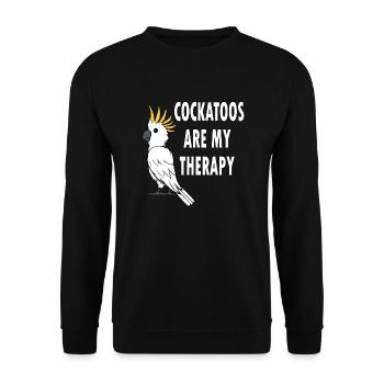 Kakadus als Therapie Cute Sittich Exotisches Tier - Unisex Pullover - Schwarz - Vorne - Alina (178cm) & Michal (187cm)
