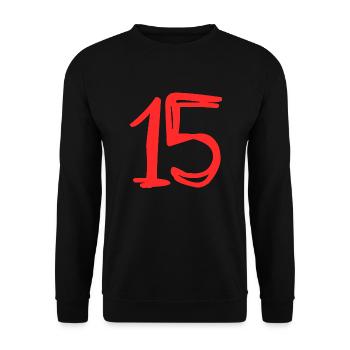 15 YEARS. 15th ANNIVERSARY. BIRTHDAY 15 YEARS.15 - Unisex Sweatshirt - black - Front - Alina (178cm) & Michal (187cm)