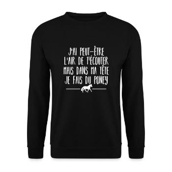 je fais du poney / cadeau humour cheval - Sweat-shirt Unisexe - noir - Devant - Alina (178cm) & Michal (187cm)